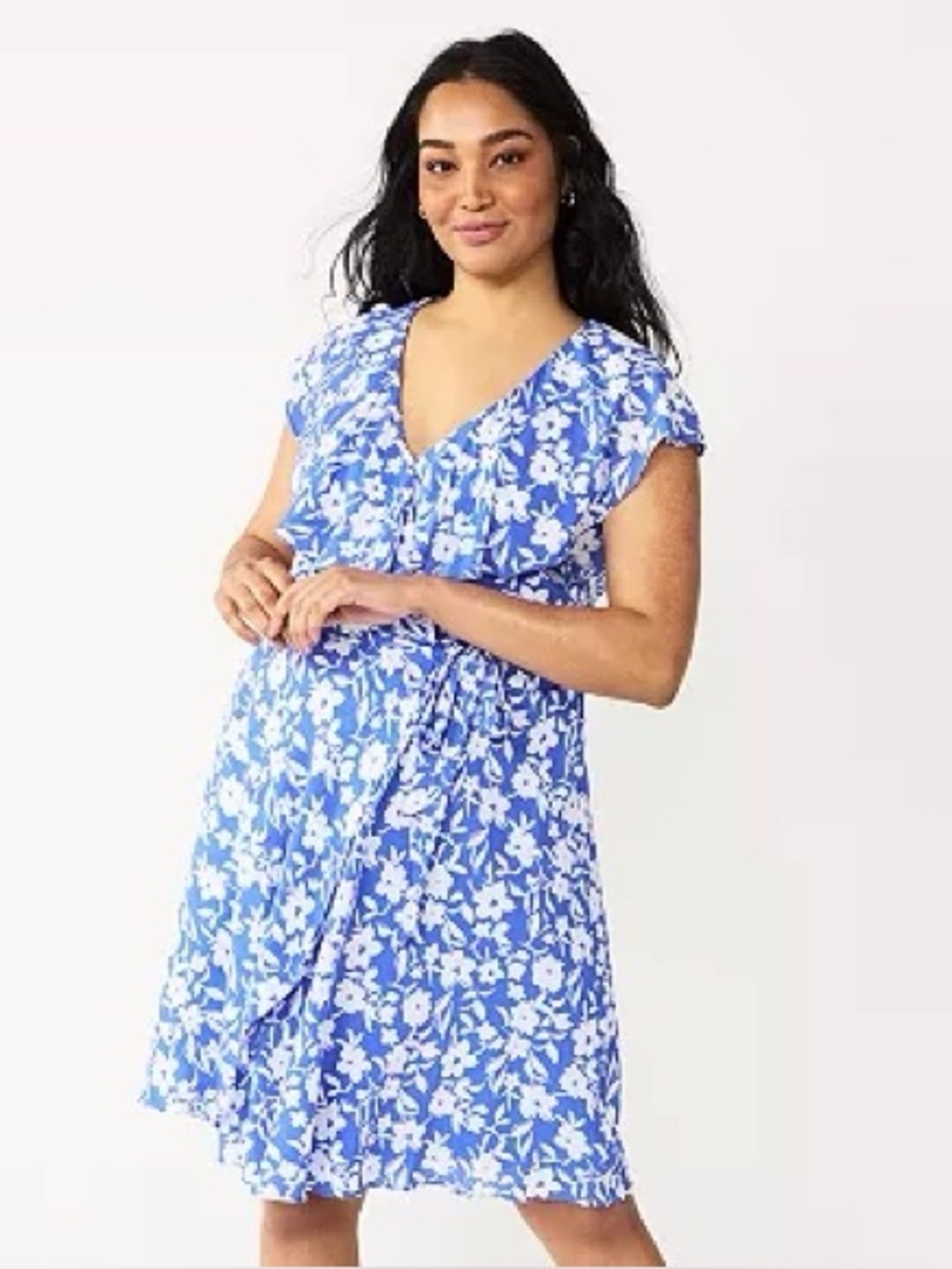 Draper James RSVP Ruffle Blue and White Floral Wrap Dress Size Medium